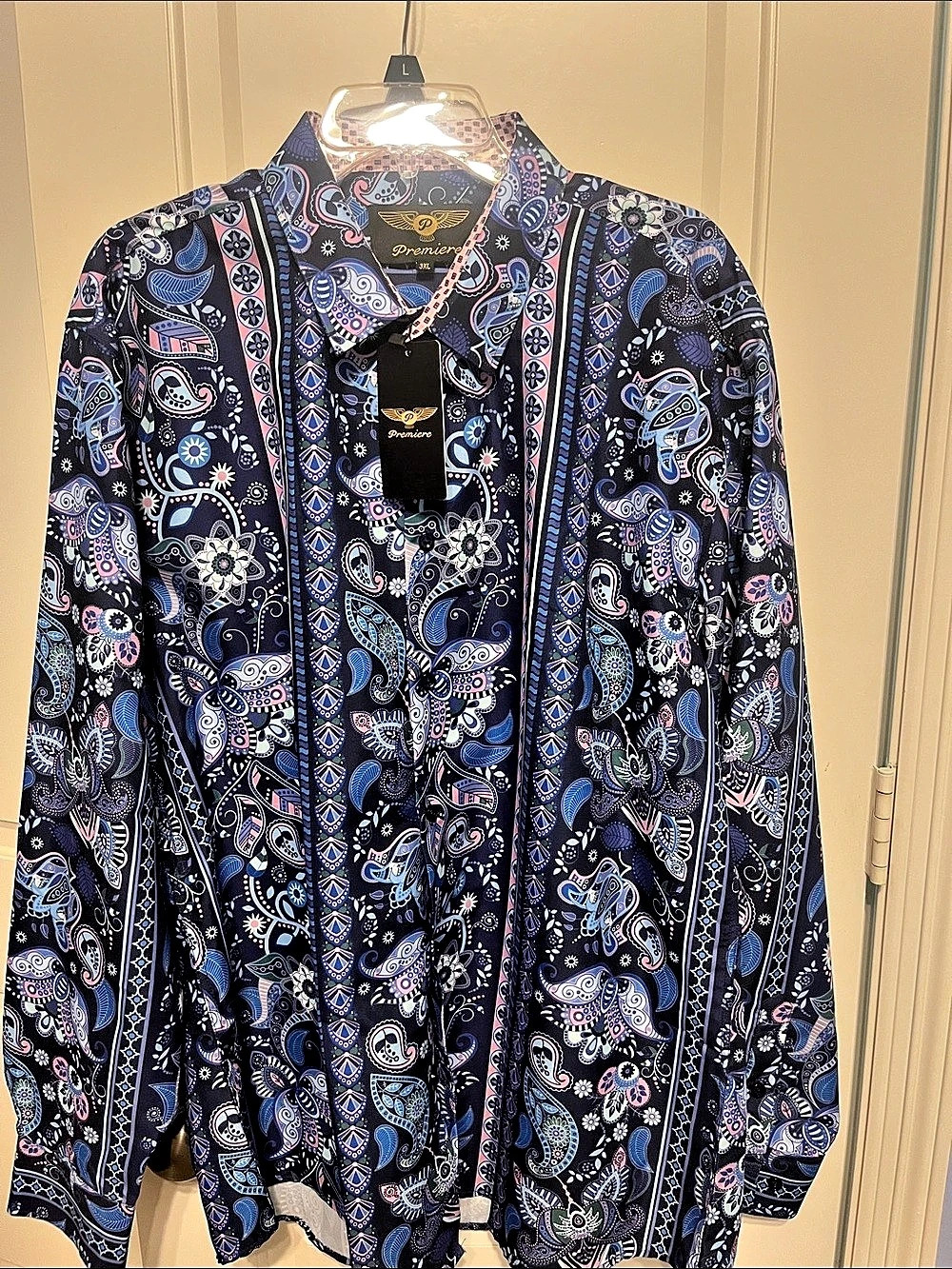 Premiere Style 691-LS Paisley Long Sleeve Shirt Purple & Blue 3XL